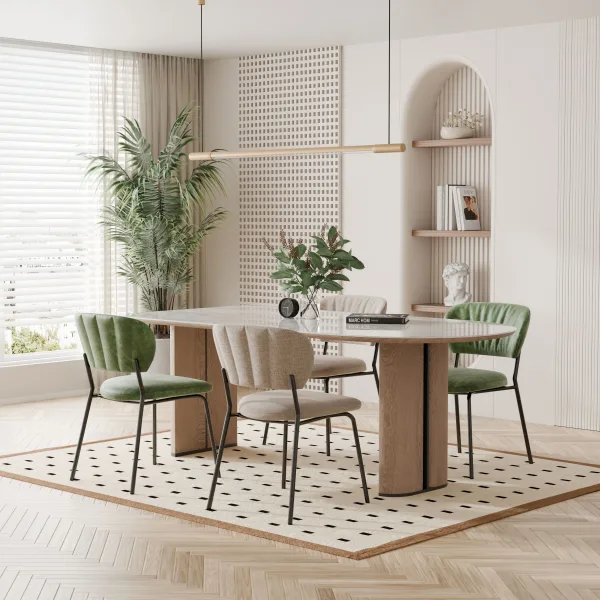 Salle à manger moderne au design minimaliste et chaleureux