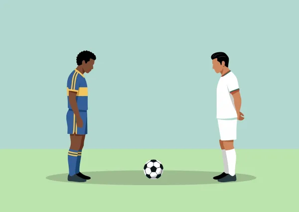 Illustration de deux joueurs de football face à face avec ballon