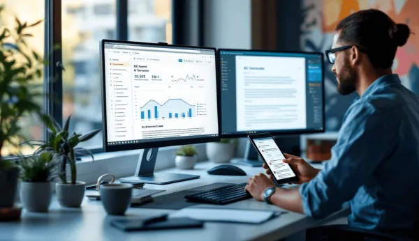 Expert SEO analysant les performances d'un site web sur plusieurs écrans