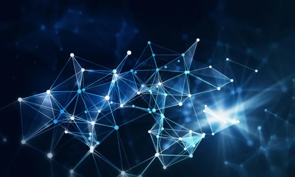 Illustration de réseau neuronal représentant l'intelligence artificielle et les connexions numériques