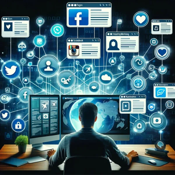 Professionnel surveillant un réseau de plateformes sociales depuis un tableau de bord numérique